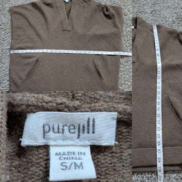 J Jill Pure Jill brown short sleeve v neck wool blend sweater S/M - Picture 8 of 10